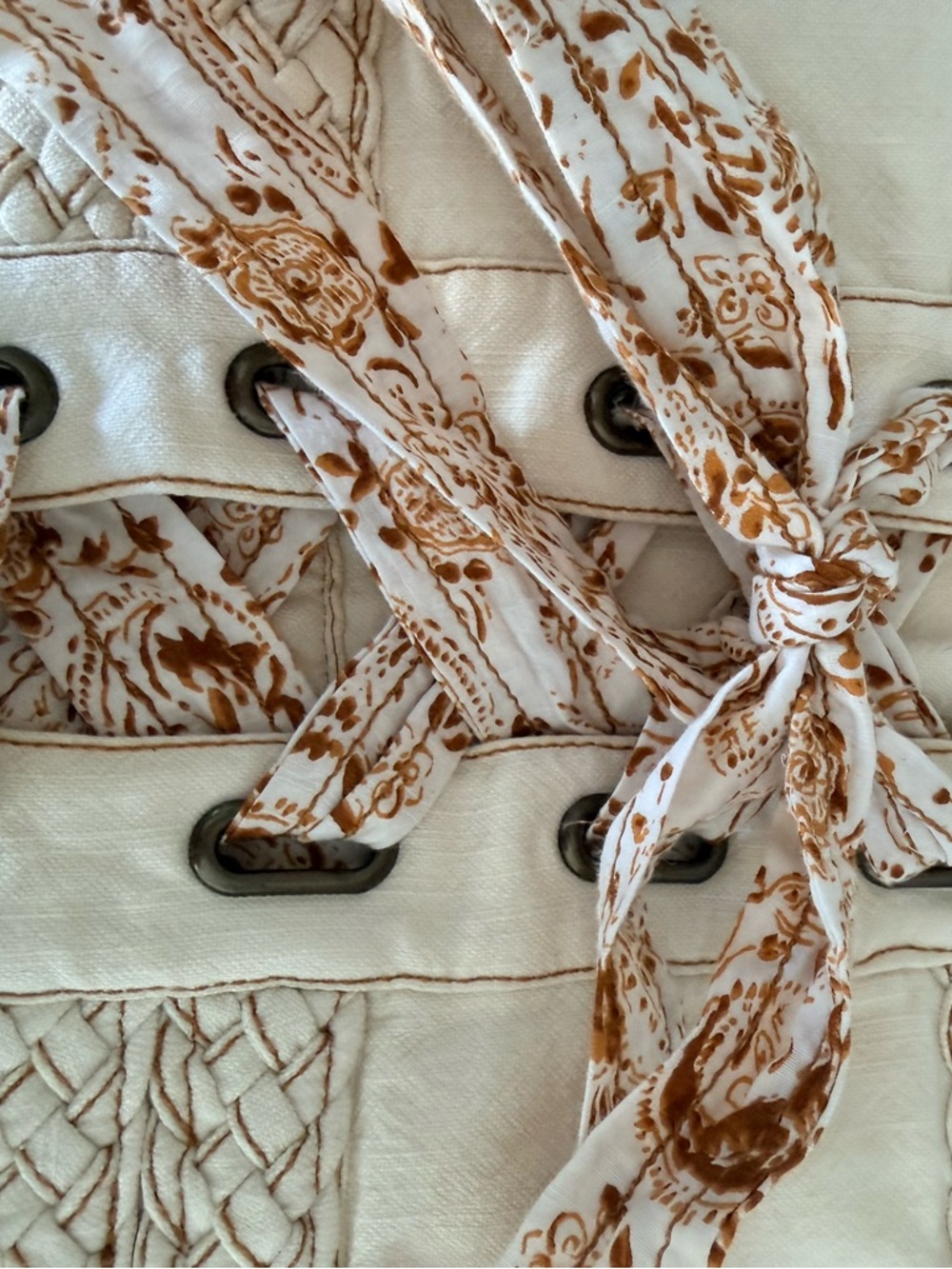 Anthropologie Cream Braided-Trim Tie-Back Crop Top - Picture 3 of 4